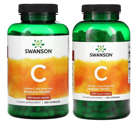 Swanson Vitamin C With Rose Hips 500 Mg 250 Capsules Or 1 000 Mg 250