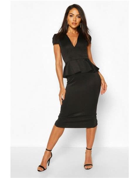 Womens Cap Sleeve Peplum Midi Dress Black Vogacloset In 2020