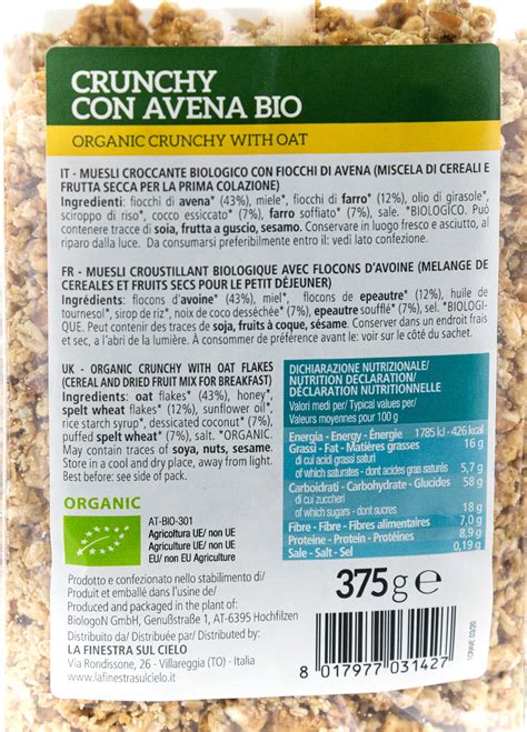 Crunchy con avena LA FINESTRA SUL CIELO Agricoltura biologica NaturaSì