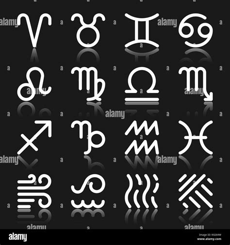 Zodiac Signs white silhouette with reflection icon set. Monochrome flat ...