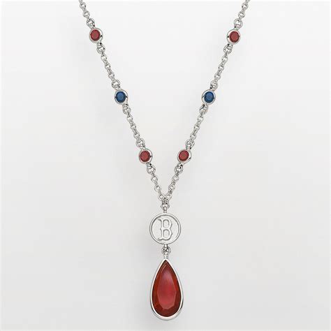 LogoArt Boston Red Sox Silver Tone Teardrop Crystal Y Necklace Teardrop