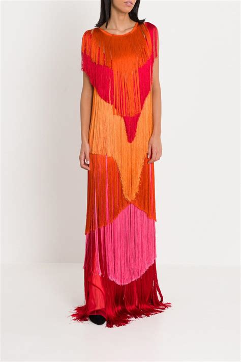 Alberta Ferretti Satin Fringe Dress In Red Save Lyst