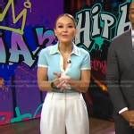 WornOnTV Rebeccas Blue Ribbed Polo Top On Good Morning America