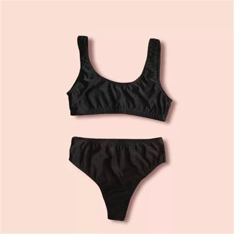 Bikini Negra Top Deportivo Simil Aro Y Vedetina Tiro Alto Mercadolibre