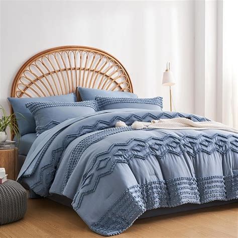 KAKIJUMN Blue Tufted Comforter Set King Size 7 Piece Bed In A Bag