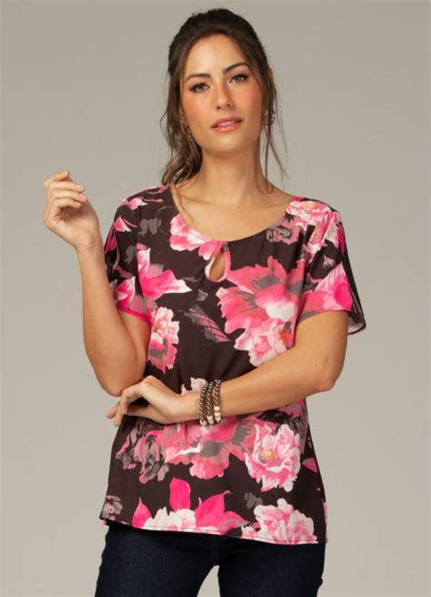 Blusa Em Tecido Leve Floral Rosa Quintess