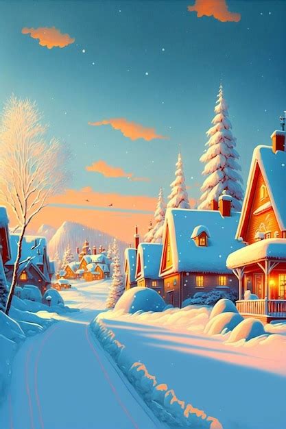 Premium Photo | Winter scene with snow covered houses and trees