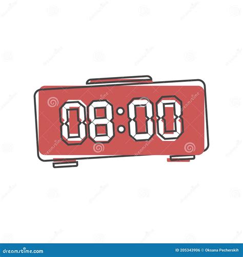 Digital Electronic Clock Vector Icon On Cartoon Style On White Isolated