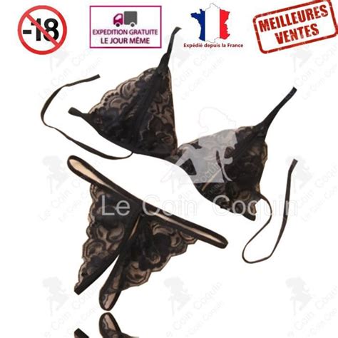 Sous vêtements femme ensemble sexy dentelle noir hot soutien gorge string à découpe élégant