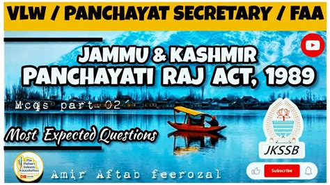 Jammu Kashmir Panchayati Raj Act Mcq S Part Vlw Faa