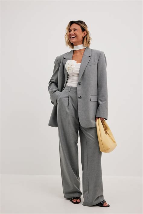 Melange High Rise Pleated Suit Pants Grå Na Kd