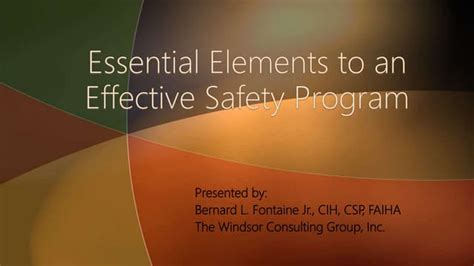 Essential Elements To An Effective Safety Program Ppt