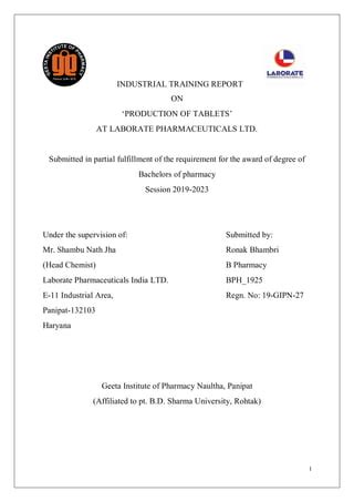 Pharmaceutical Industrial Training Report Pdf