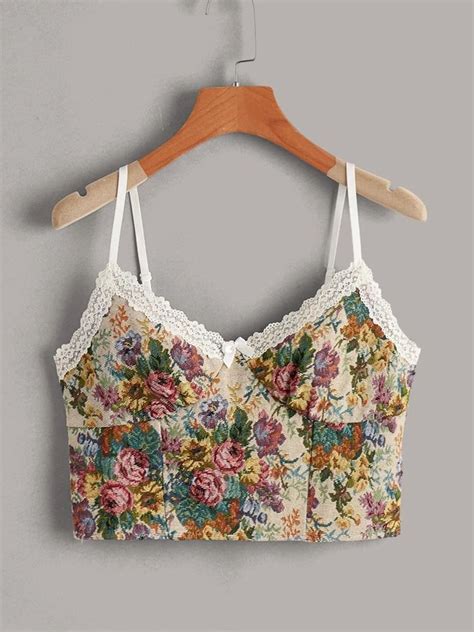 Floral Graphic Lace Trim Bow Crop Camicheck Out This Floral Graphic