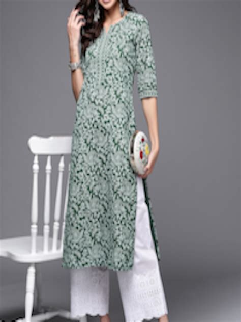 Buy Libas Women Green Floral Motifs Printed Kurta Kurtas For Women