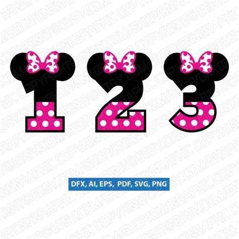 Minnie Mouse Numbers 0 9 Birthday Party Svg Vector Cricut Etsy