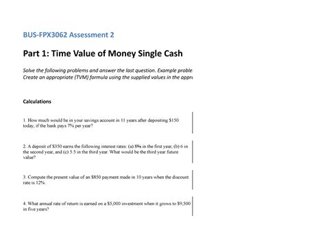 BUS FPX3062 Assessment 2 Single Cash Flow BUS FPX3062 Assessment 2