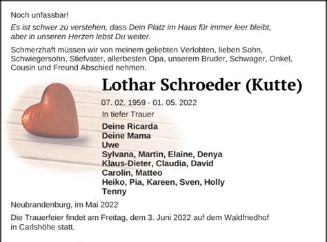 Traueranzeigen Von Lothar Schroeder Trauer Nordkurier