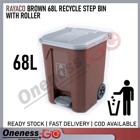 RAYACO 68L Recycle Step Bin With Roller Garbage Bin Trash Bin