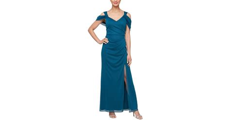 Alex Evenings Embellished Cold Shoulder Chiffon Gown In Blue Lyst