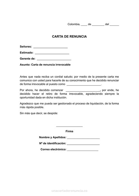 Carta De Renuncia Irrevocable ≫ Formato Word Y Pdf ️