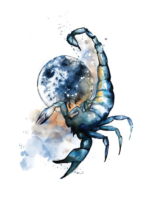 Scorpio Zodiac Painting Giclée Print Scorpion Watercolour Wall Art