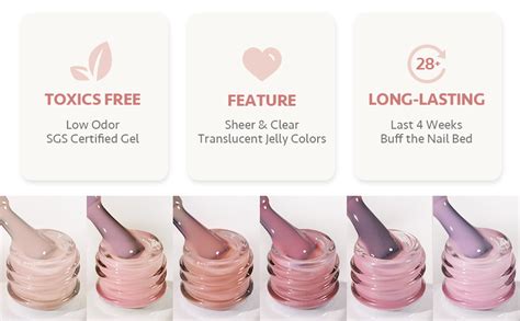 Amazon GAOY Jelly Nude Pink Gel Nail Polish Set 6 Transparent Sheer Colors Soak Off UV