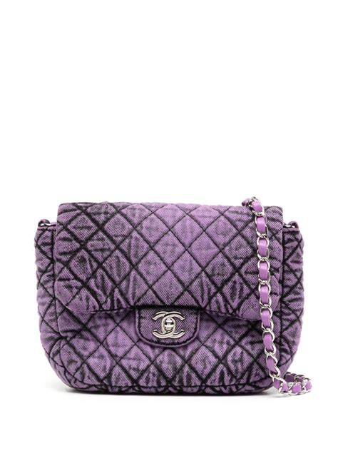 Chanel Pre Owned Mini Denim Classic Flap Shoulder Bag Purple