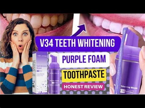 V34 Teeth Whitening Purple Foam Toothpaste Review Teeth Color Corrector