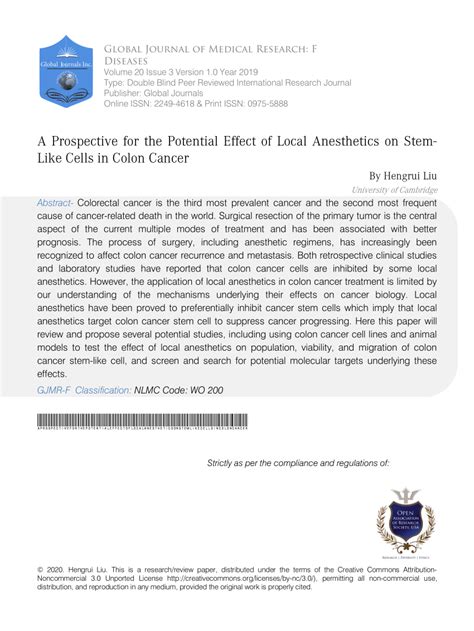 PDF A Prospective For The Potential Effect Of Local Anesthetics On