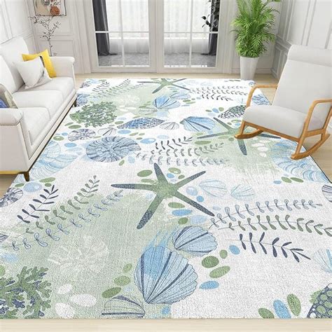 Nautical Coastal Ocean Area Rug Green Beach Theme Rugs