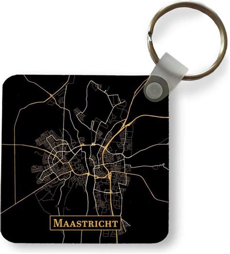 Sleutelhanger Uitdeelcadeautjes Kaart Maastricht Zwart Goud