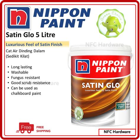 Free Shipping NIPPON PAINT Satin Glo 1001 Brilliant White 5 Litre