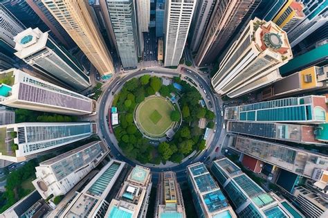 Premium Photo | City Top View of Skyscrapers Building by drone Hong ...