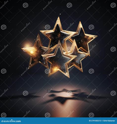 3d Shining Five Stars On Black Background Creative Concept Of Five