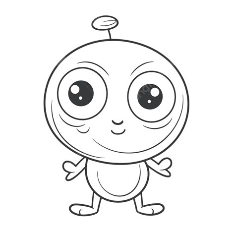 Cute Alien In Black And White Outline Sketch Drawing Vector Means