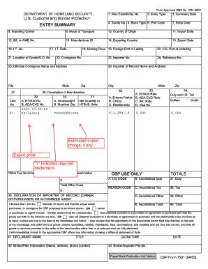 Entry Summary Form Fill And Sign Printable Template Online