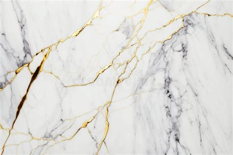 White Marble Stone Texture With Gold And Gray Veins Generative Ai