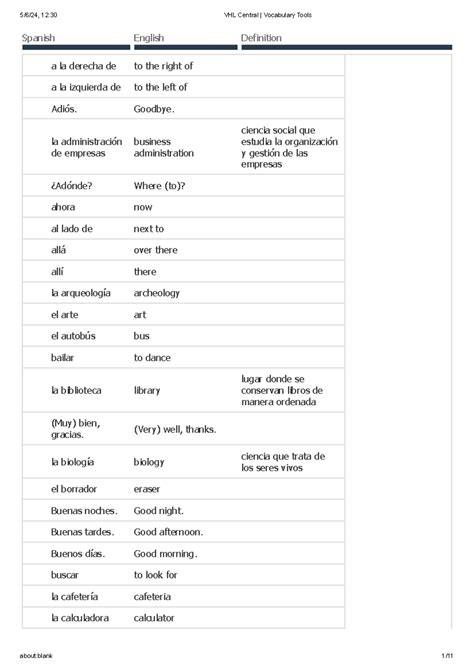 12:30 Spanish VHL Central Vocabulary Reference Guide - Studocu