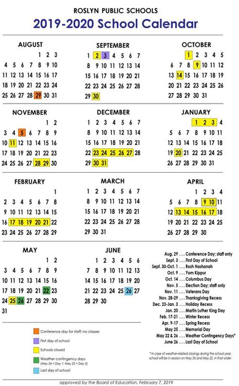 Roslyn Schools Calendar - Time Table