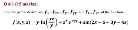 Solved Find The Partial Derivatives FX FXX Fy Fyy And Fz Fzz Chegg