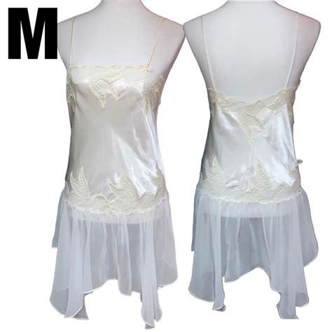Vintage White Satin Lace Sheer Babydoll Lingerie Slip Gem