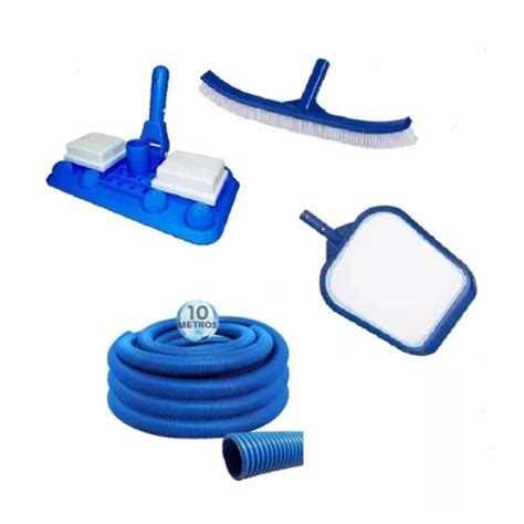 Kit Limpeza De Piscina C Aspirador Peneira Escova Curva Mangueira