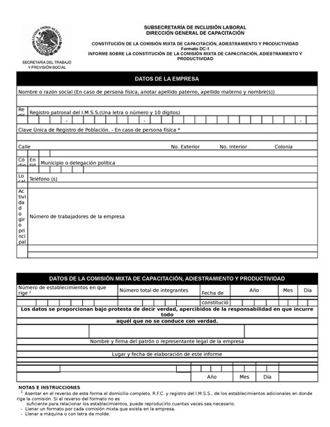 Formato Dc Elaborar Comision Mixta De Capacitacion Subsecretar A