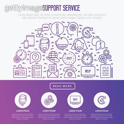 Support Service Concept In Half Circle With Thin Line Call Center Or