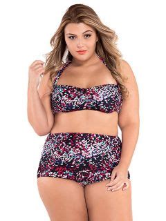 Removable Halter Strap Hi Waist Plus Size Bikini Bathing Suits