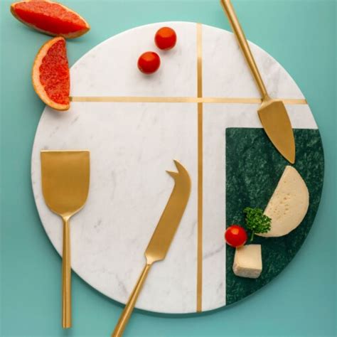 Vista Marble Cheese Board With Gold Knives Pieces In A Set Frys