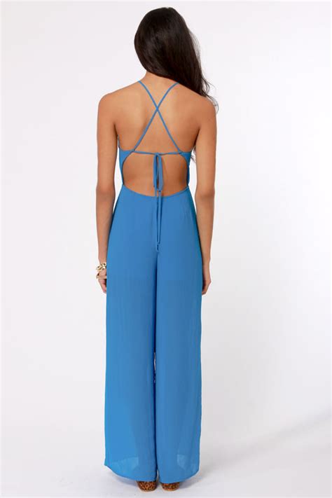 Sexy Blue Jumpsuit Backless Jumpsuit Wide Leg Jumpsuit 4700