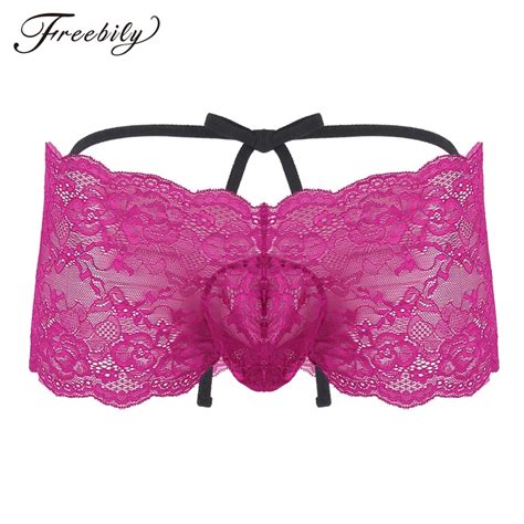 Sexy Erotic Homens Mens Lingerie See Through Floral Lace Strappy Bulge