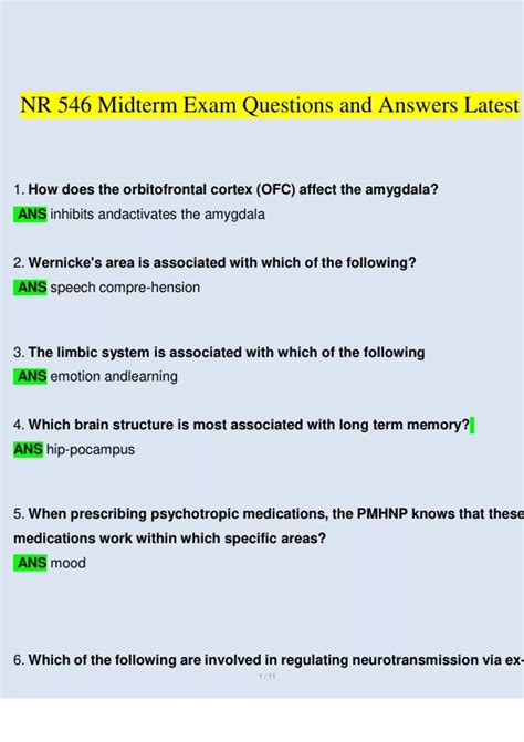 Nr 546 Nr546 Psychopharmacology Midterm Exam Questions And Answers